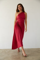 Selina Damen Midi-Kleid | Plissiertes Ein-Schulter-Design, Festlich 0