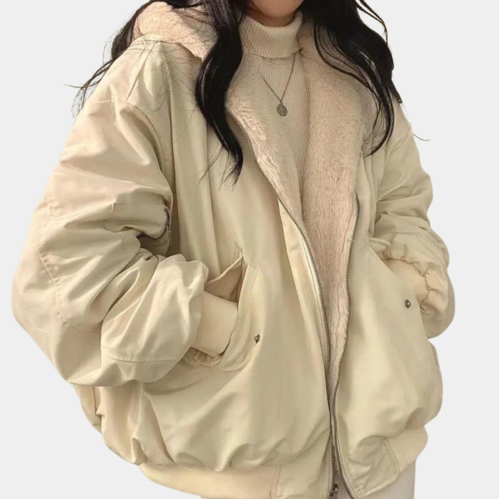 Haus92 Damen Oversize Pufferjacke in Beige – Frontansicht